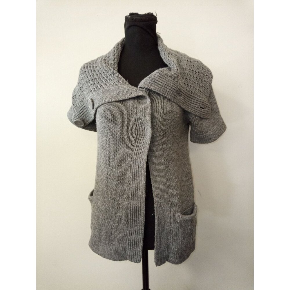 Currants Grey Knit Short Sleeve Cardigan Size Small
